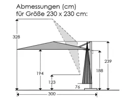 Ampelschirm Rhodos Junior 230 x 230 cm