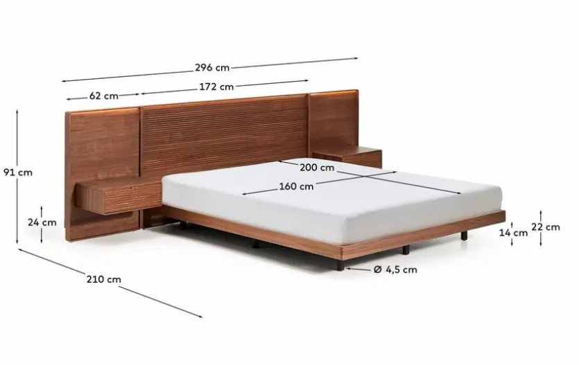 Bett mit Nachttischen Norlen 160 x 200 cm