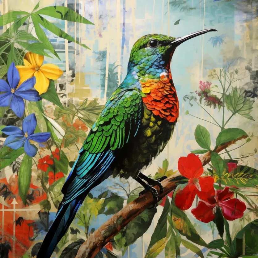 Glasbild 30 x 30 cm Hummingbird Jungle I