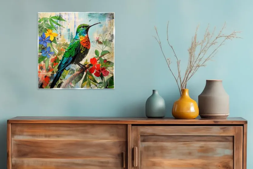 Glasbild 30 x 30 cm Hummingbird Jungle I