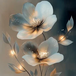 Glasbild 50 x 50 cm White Flowers On Gray III