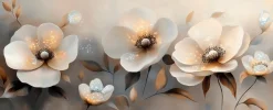 Glasbild 50 x 125 cm White Flowers On Gray II