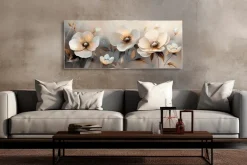 Glasbild 50 x 125 cm White Flowers On Gray II