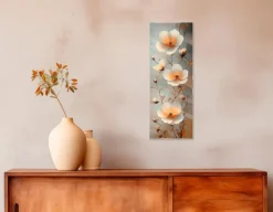 Glasbild 30 x 80 cm White Flowers On Gray I