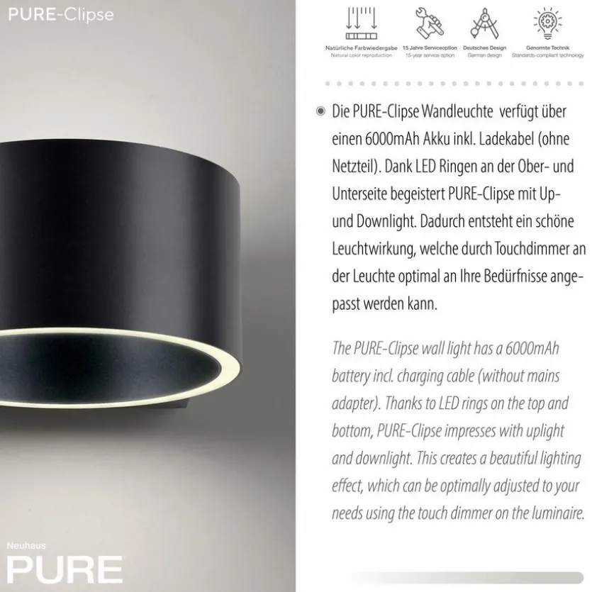 LED-Akkuwandleuchte Pure Clipse