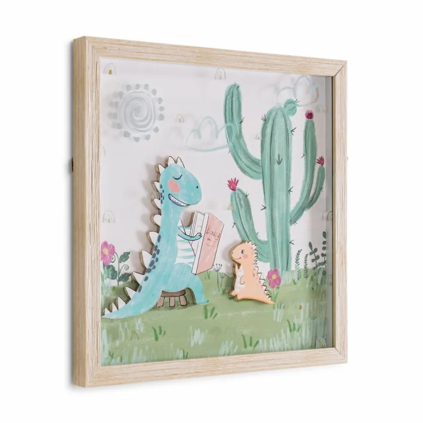 Wandbild 32,6 x 32,6 cm Kaktus mit Dino I