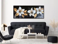 Wandbild 50 x 120 cm White Flowers On Black I