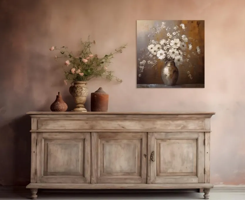 Wandbild 50 x 50 cm White Flowers On Gold II