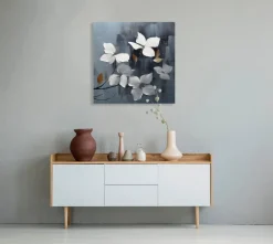 Wandbild 50 x 50 cm White Flowers On Silver VIII
