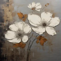 Wandbild 50 x 50 cm White Flowers On Silver IV