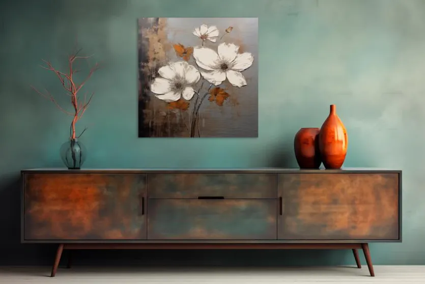 Wandbild 50 x 50 cm White Flowers On Silver IV