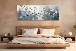 Wandbild 50 x 140 cm White Flowers On Silver VII